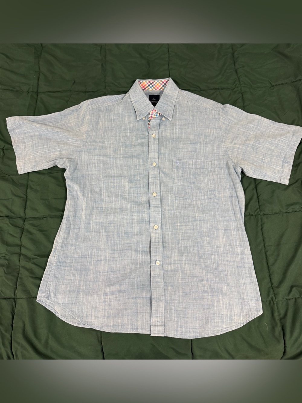 TailorByrd Collection Men’s M Blue Short Sleeve Button Down Plaid Trim Shirt